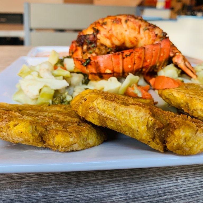 lobster with broccoli and plantains