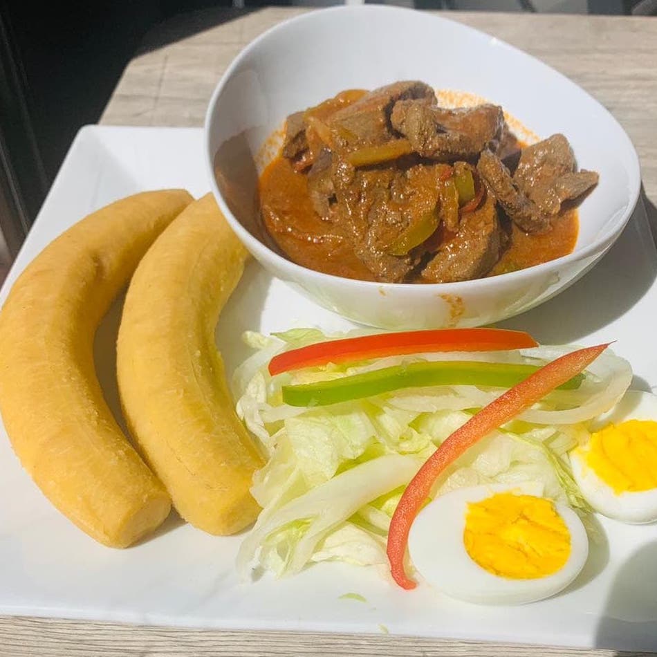 Fwa (Liver) with Boiled Plantains